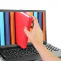 Image of a bookshelf on a laptop