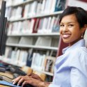 Adult student in library